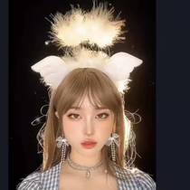 Tik Tok Angel Halo Headband Glow Fairy garland hair ornament feathers Bright silk angel small wings Headband Christmas