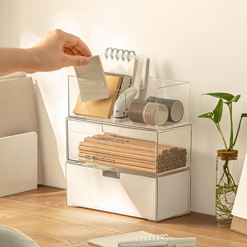 Desktop cosmetics storage box, high-end feel, dust-proof under the table, light luxury, stacked mirror cabinet, drawer organization box, home essentials details Picture
