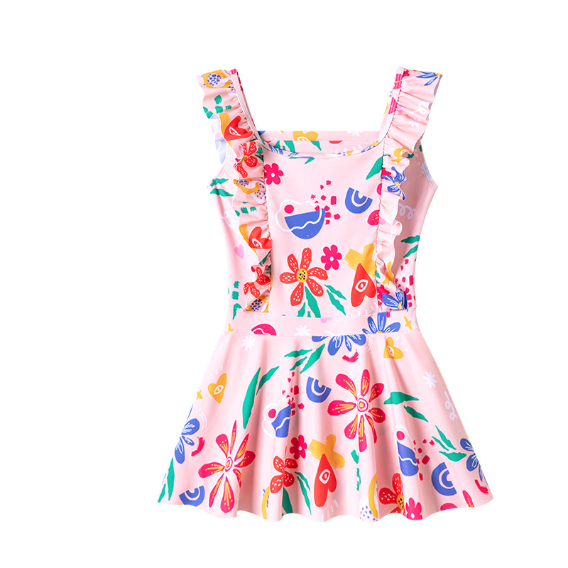 New Children's Swimsuit Swimsuit Training Swimsuit Summer One-Piece Little Big Child Princess Dress Sunflower Plus Print Sweet Item Picture