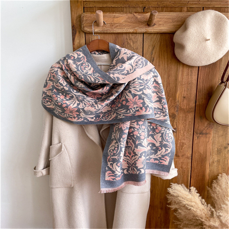 Scarf Wholesale New Spot Imitation Cashmere Thickened Long Air-Conditioned Room Shawl Female Chinese Wind Windproof Warm Scarf details Picture