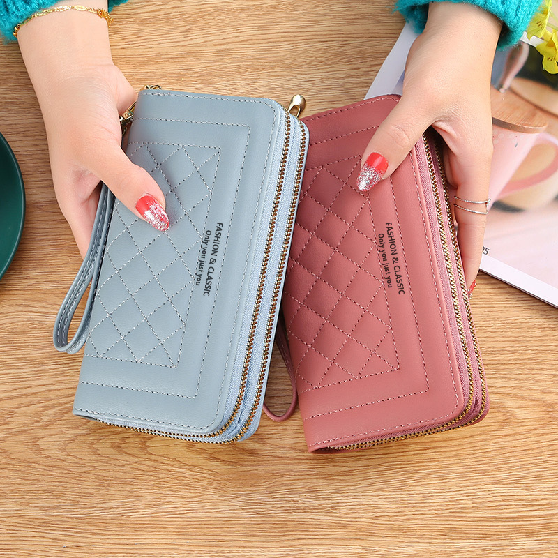 跨境外贸2024新款长款女士手拿休闲手机包双拉链钱夹大容量卡包