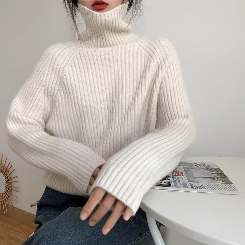 跨境高领套头毛衣女2024新款秋冬亮闪慵懒风宽松外穿厚针织打底衫详情22