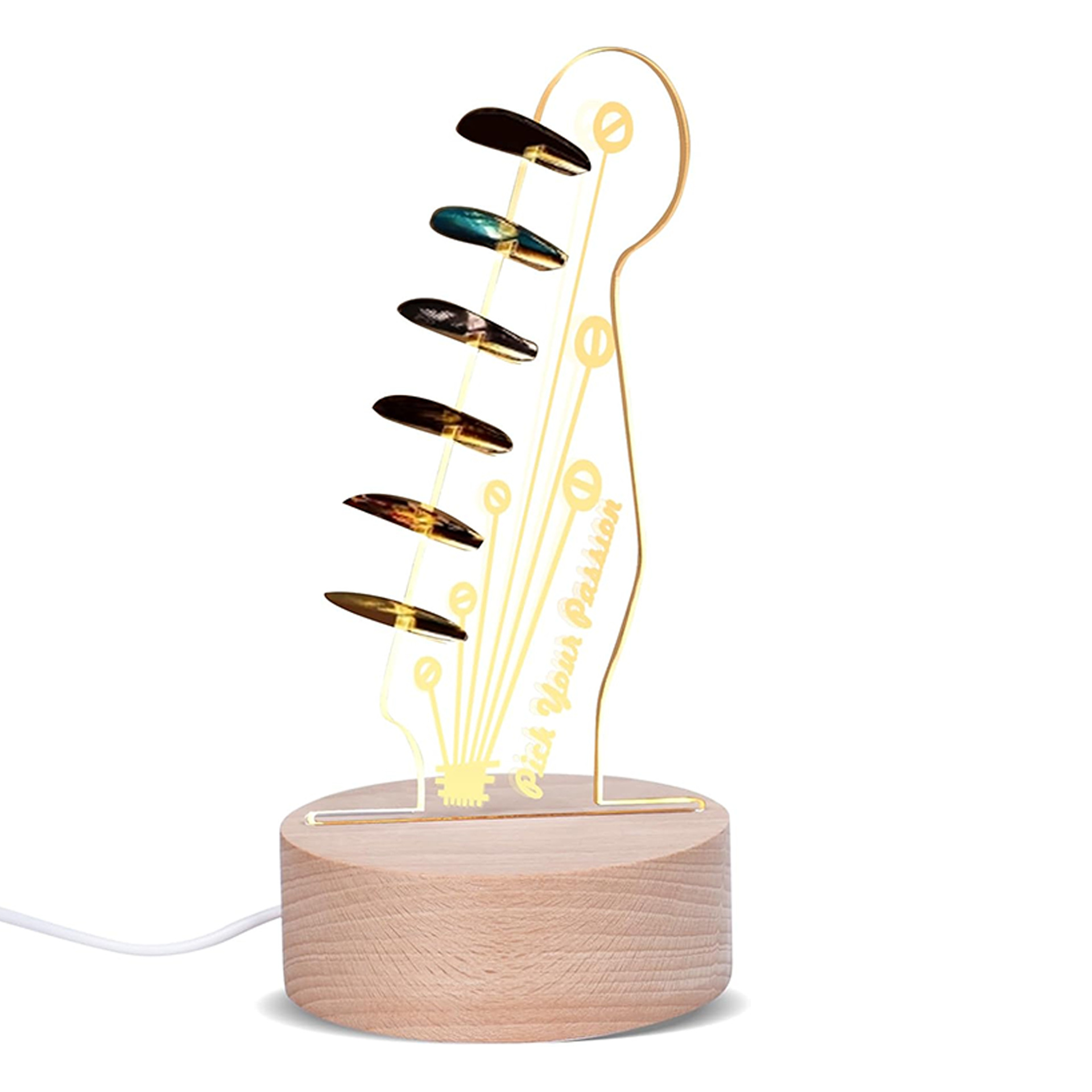 Cross-border new product atmosphere 3D night light, wooden guitar pick storage rack, acrylic projection light, creative gift light Item Picture