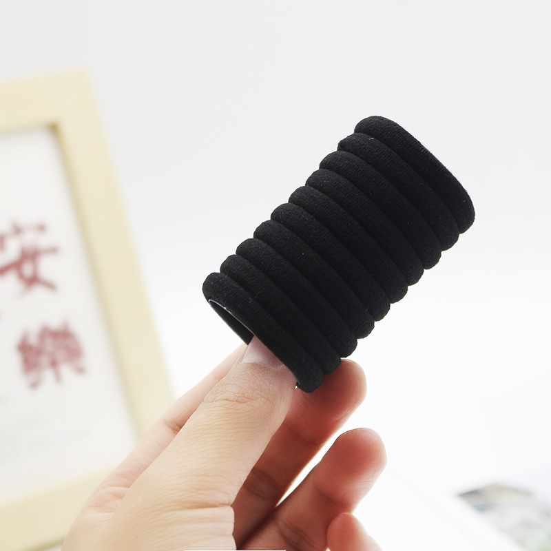 Simple black basic 4CM towel band, high-elasticity seamless hair band, ponytail tie, women's hair tie and leather band Specification image