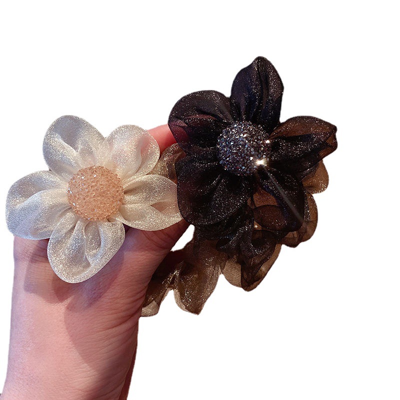 Korean mesh large flower hair loop temperamento premium sense cuerda de pelo de strass cordón de pelo grueso elegante cuerda de cabeza vintage tocado Item Picture