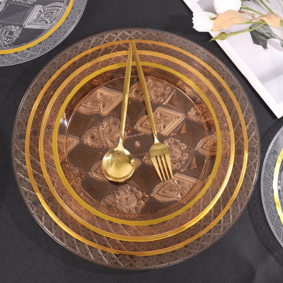 Amber transparent tray, round dining tea tray, coffee table, cups, tea cups and water cups, home living room dinner plate set Specification drawing