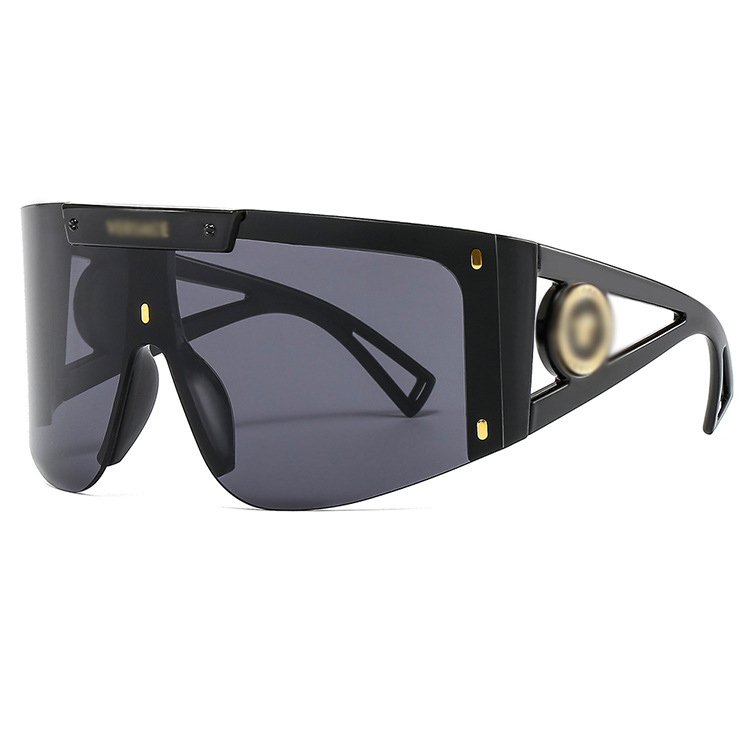 New one-piece hollowed-out large-frame one-piece sunglasses for women, European and American sunglasses, trendy street style, cross-border cycling glasses 4393 details Picture