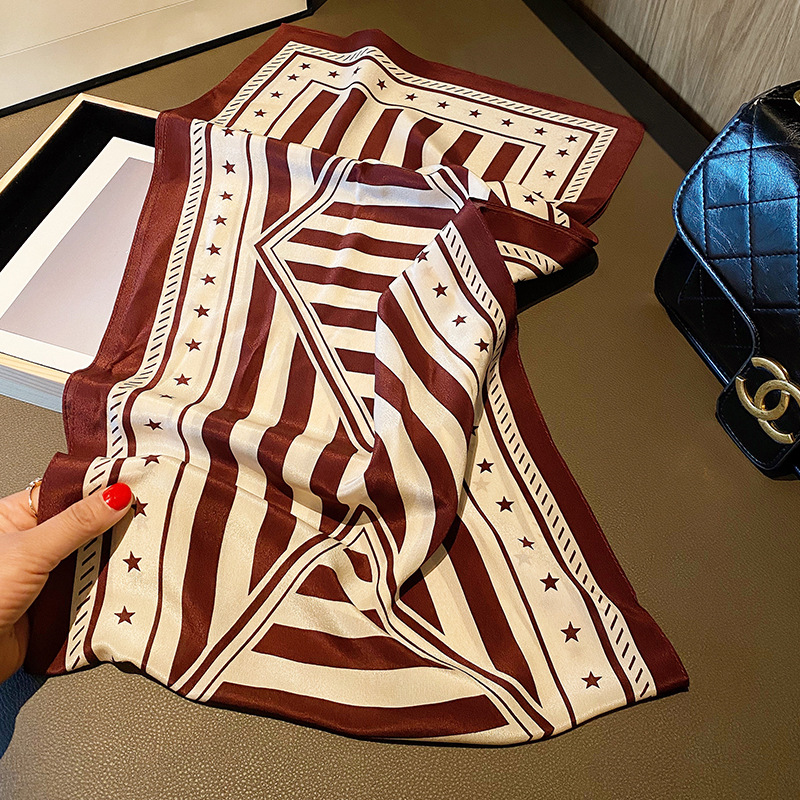 Striped Double Sided Silk Scarf New 100% Mulberry Silk Long Scarf Women All Fashion Decorative Small Scarf Specification drawing