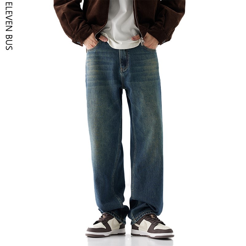 New men's loose washed vintage wide-leg jeans for autumn and winter, American high street fashion brand men's long pants Item Picture