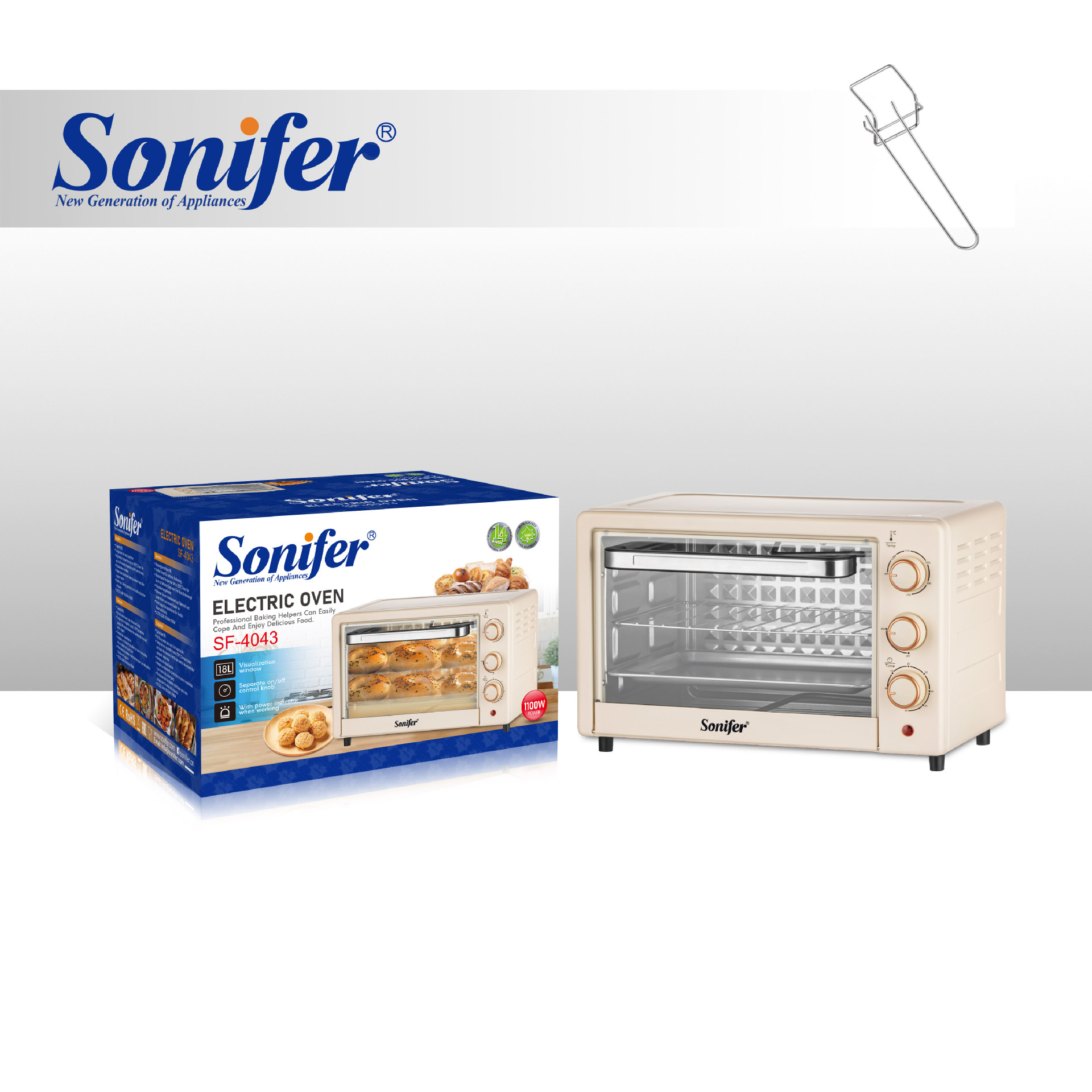 Sonifer SF-4043 18L机械旋钮家用双层多功能电烤箱烘焙机 Oven