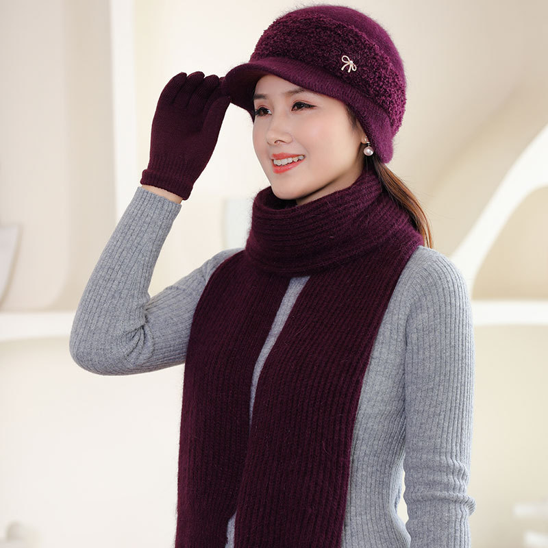 Fashion Rabbit Hair Duck Tongue Knitted Hat Lady Mother Plus Fleece Warm Ear Protection Woolen Hat Elderly Grandma Hat Specification drawing