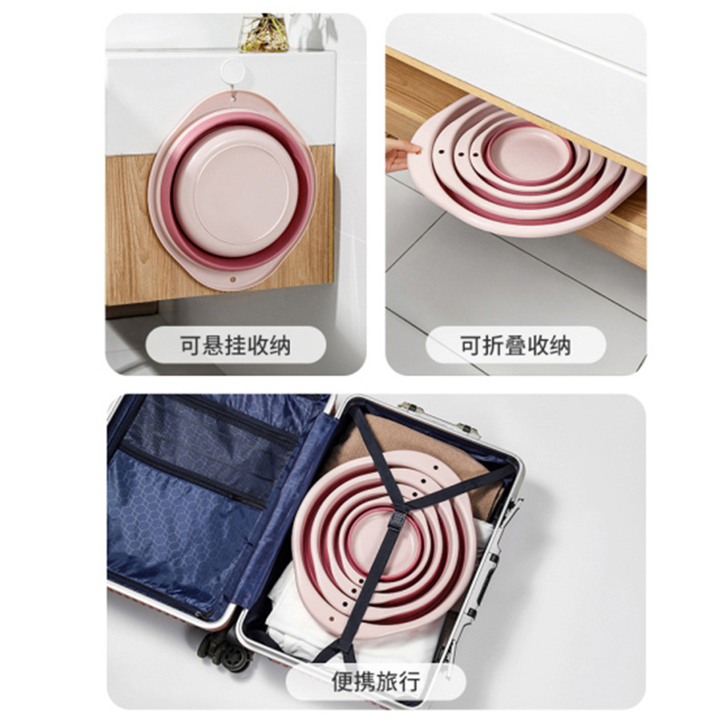 Creative and personalized household portable, hanging and folding basin, multi-purpose vegetable washing basin, washbasin, cleaning and toiletries Application Scenario