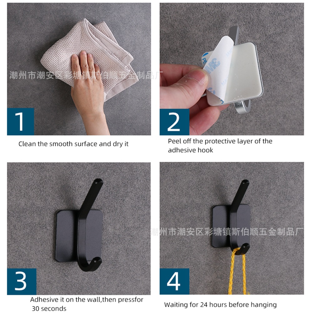 跨境太空铝免钉挂钩浴室衣钩单钩门后金属无痕挂钩厨房卫生间挂钩详情8