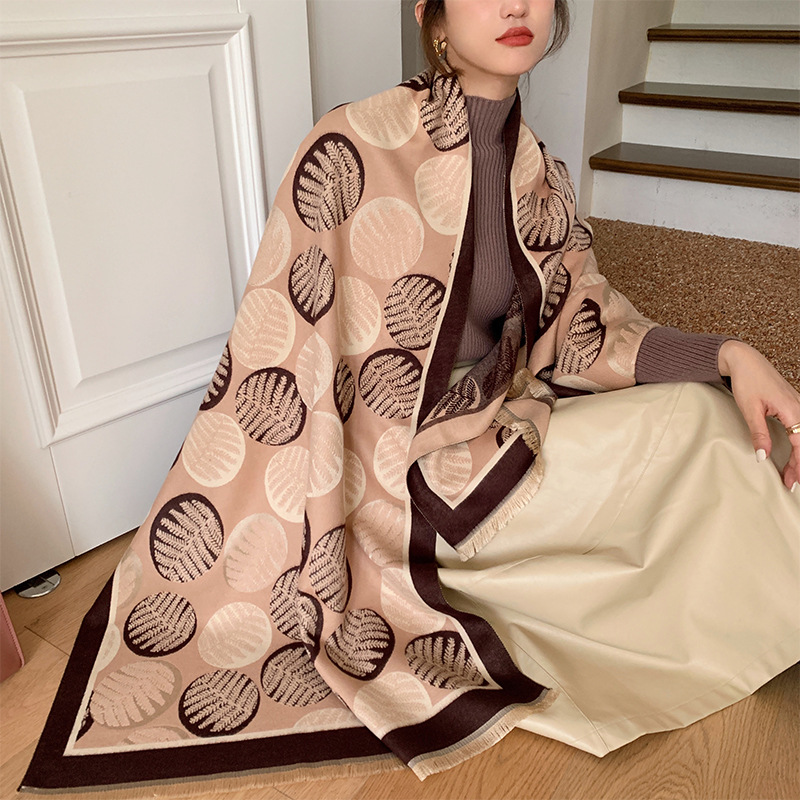 Large Polka Dot Imitation Cashmere Air-Conditioned Shawl Women Europe And America Atmosphere Widened Thick Scarf Imitation Cashmere Short Beard Jacquard Neck full figure