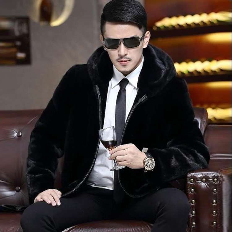 Wholesale of hooded men's fur and mink fleece coats with thickened fleece, loose leather jackets for men's winter wear Specification image