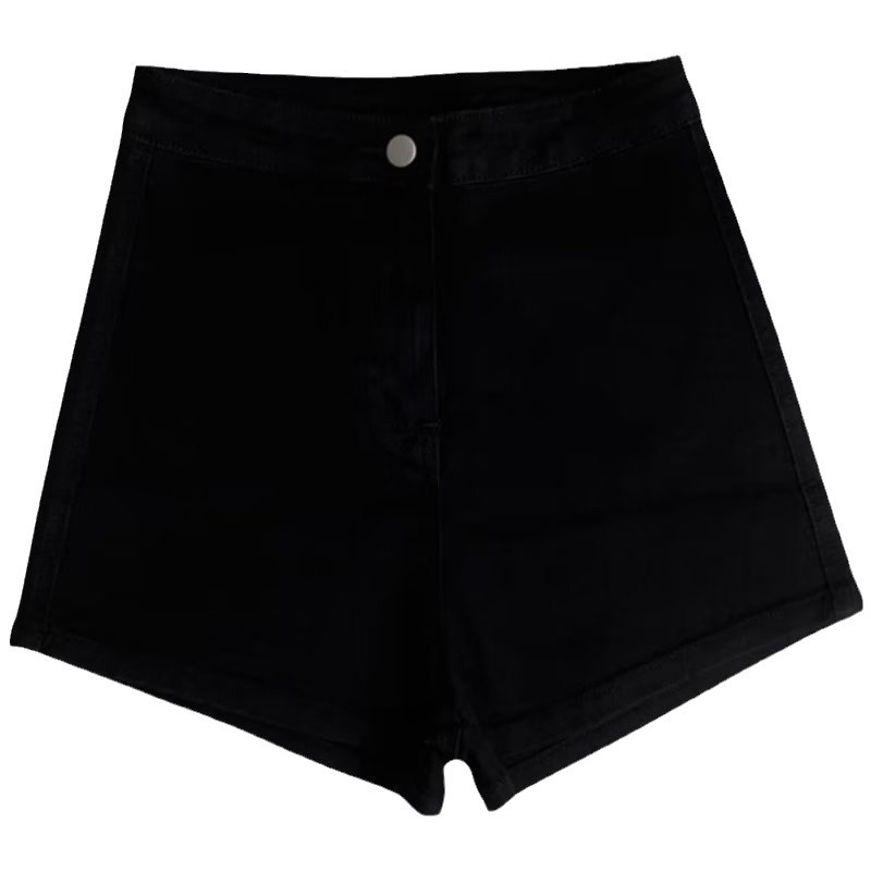 黑色紧身牛仔短裤女夏季高腰显瘦辣妹包臀热裤弹力外穿超短裤裤子白底实物图