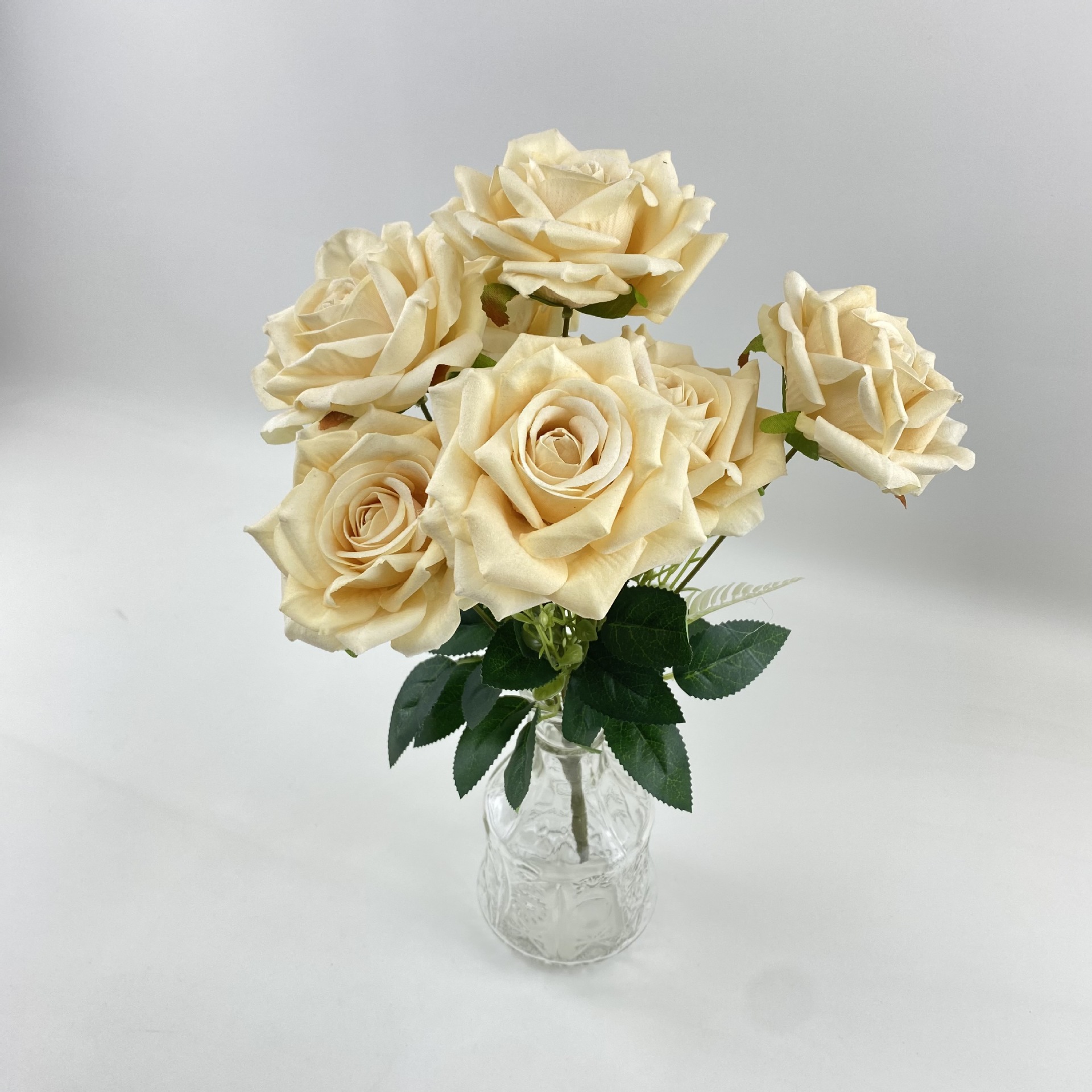 Other Simulation Crafts 7 Head Flannelette Simulation Rose Wedding Hand Bouquet Shooting Props Wedding Decoration Fake Flowers Item Picture