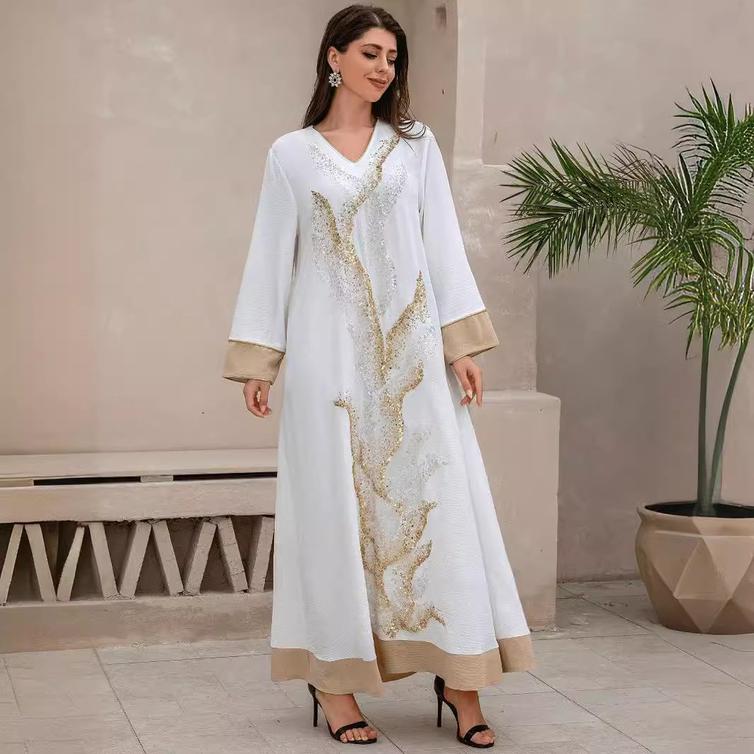ZD003 Muslim Robe with sequined embroidery, fashionable abaya Middle Eastern women's clothing, Arab clothing, home and casual details Picture