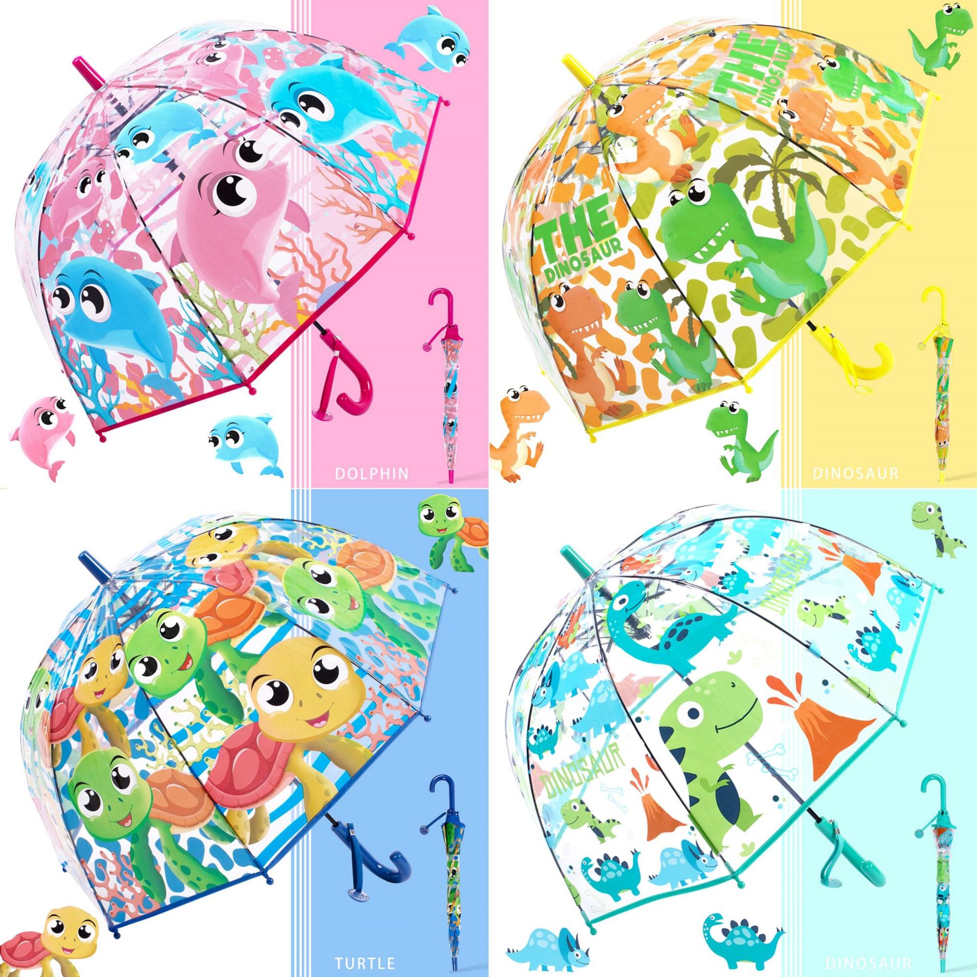 ins Korean children's automatic umbrellas with cartoon animal patterns, cute transparent umbrellas in stock for wholesale, 19-inch kindergarten umbrellas details Picture