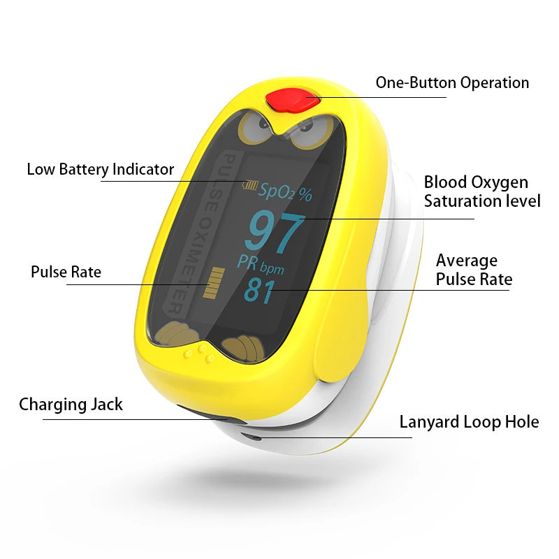 Cross-border children's dedicated finger clip blood oxygen meter, English packaging, blood oxygen saturation and heart rate detection instrument details Picture