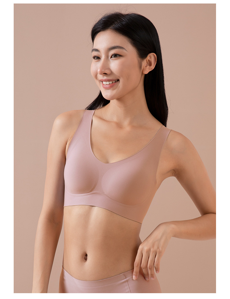 Semi-fixed cup wide shoulder strap jelly seamless underwear for women, small chest comfort for ladies, adjustable vest bra for women pic 21