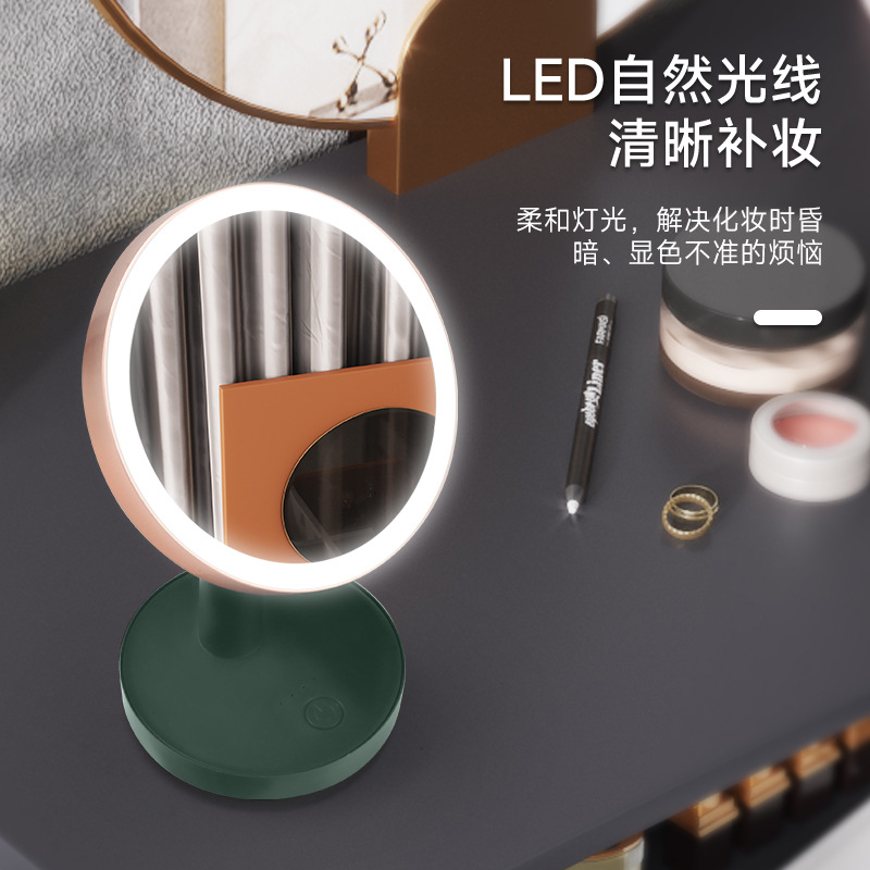 可印logo化妆镜子LED灯台式家用美妆镜随身携带手持桌面礼品礼物详情图4