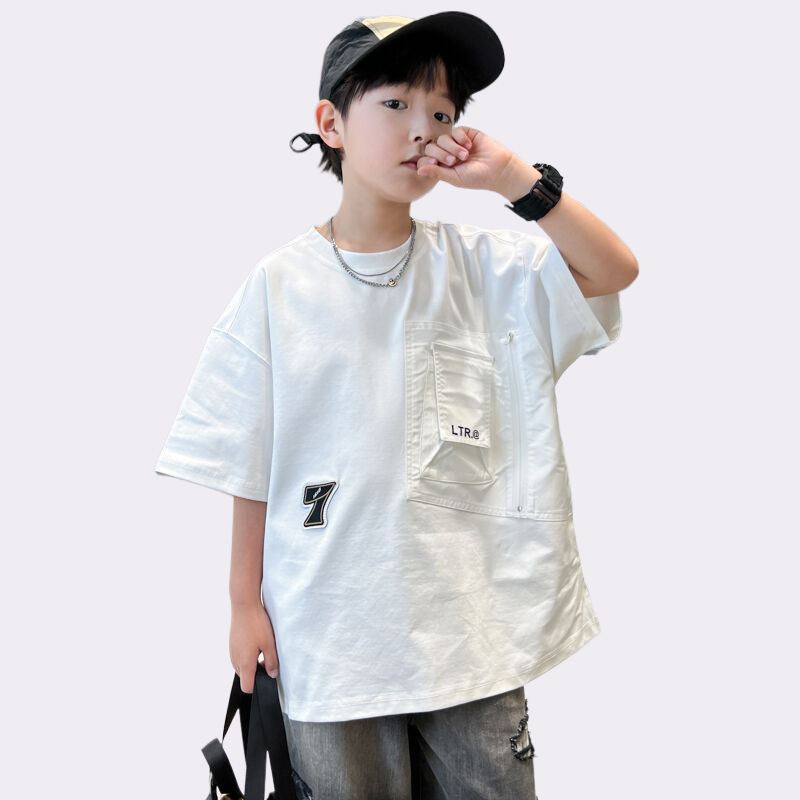 Boys' short-sleeved T-shirt, big Kids Summer wear 2025 new style Children's summer half-sleeved boys' summer trendy T-shirt top Specification image