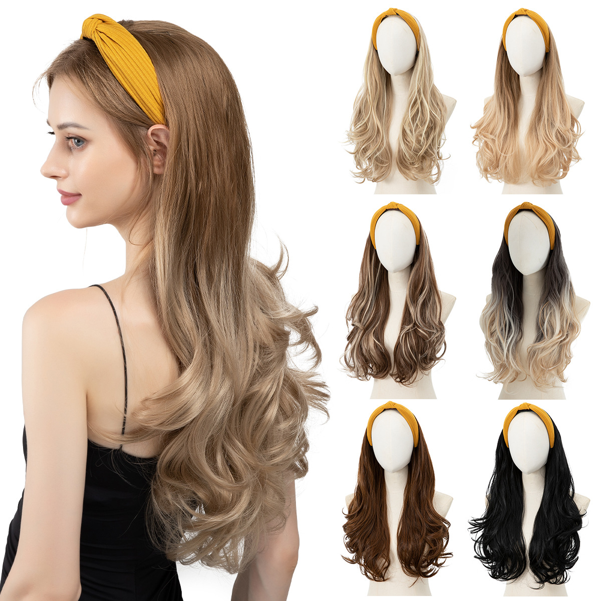 Long curly hair bands and head covers for women, European and American export realistic wigs, wholesale from wig manufacturers