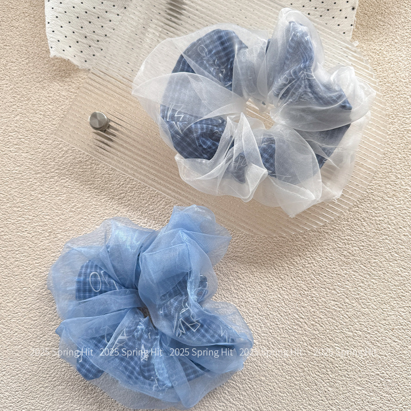 Blue-toned large intestine hair bands, fashionable and sweet, versatile hair accessories for girls, high-end hair ties, elegant ponytail hair ties wholesale Specification image