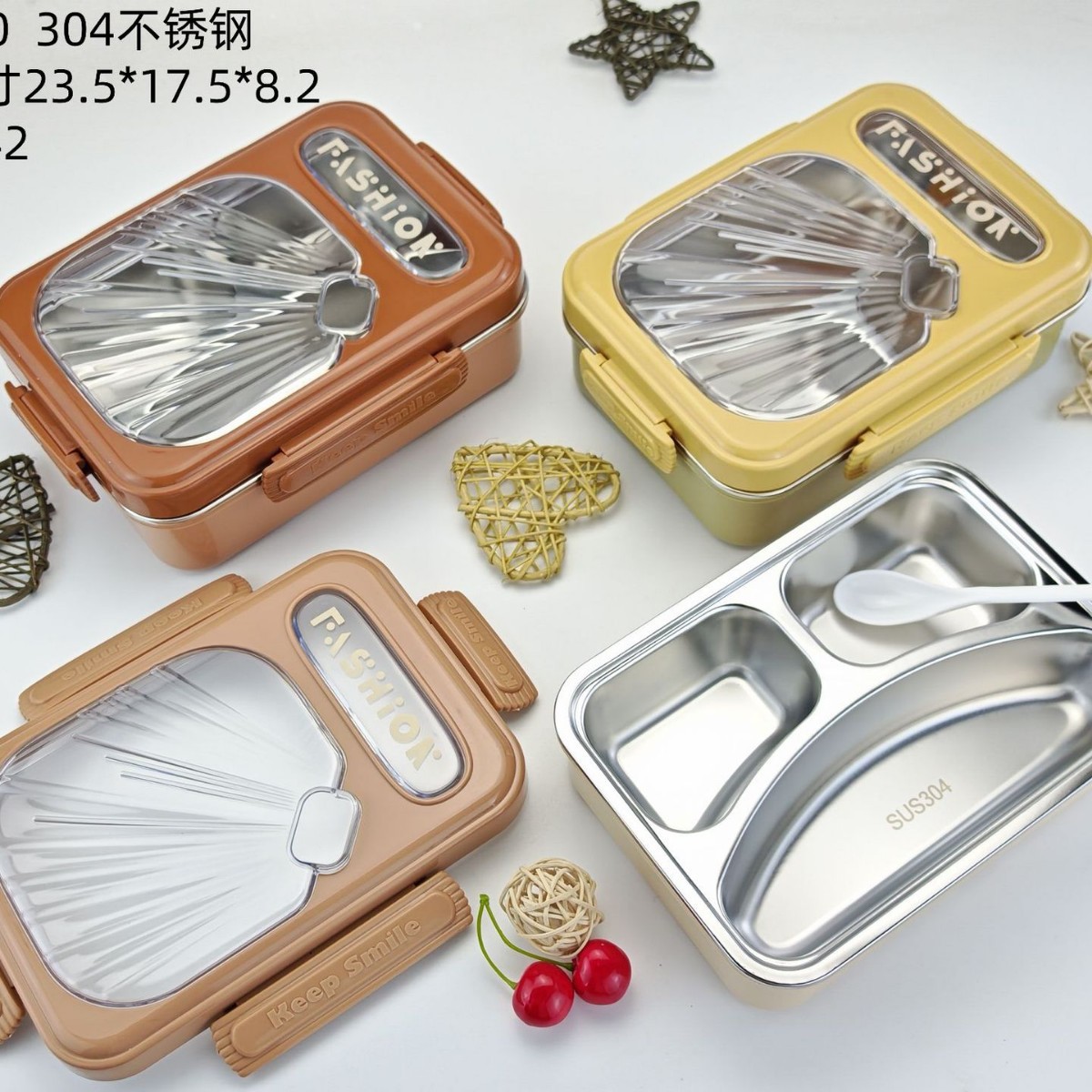 304 stainless steel children's lunch box, sealed bento box, student lunch box, food-grade outdoor picnic box, 201 inner liner details Picture