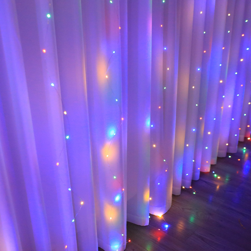 Outdoor waterproof 3* 3m LED copper wire curtain light, Christmas festival decoration, USB eight-function remote control color light string Application Scenario