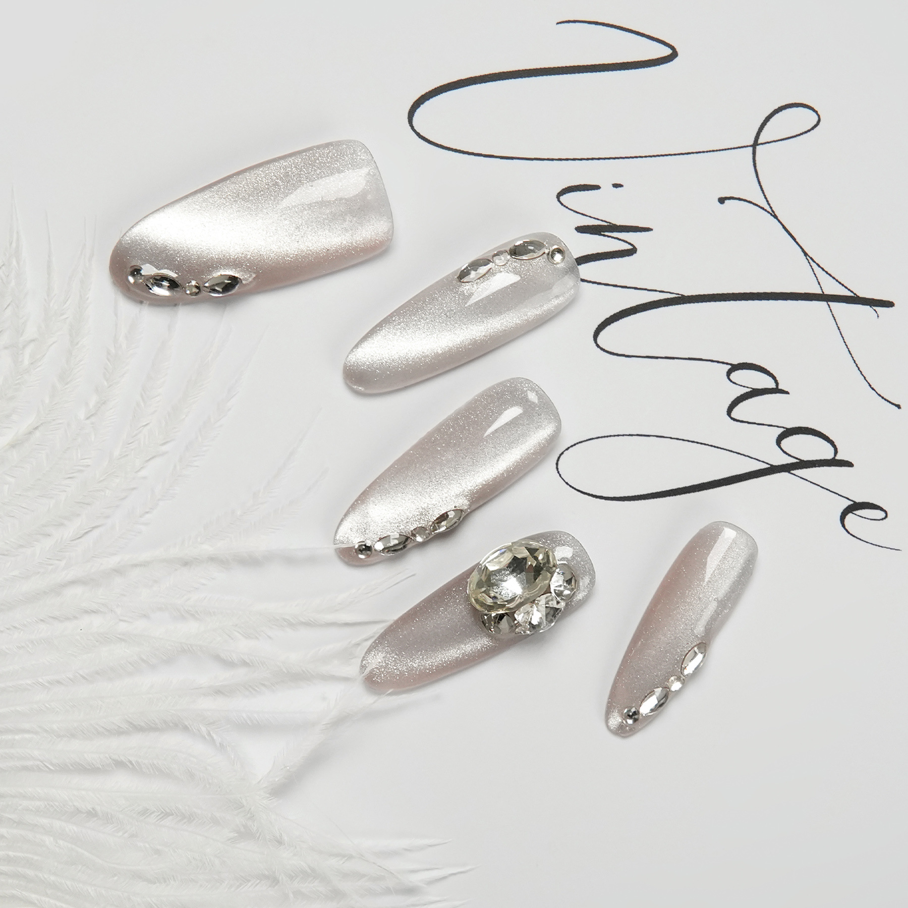 Long Almond Nail Pure Hand-Worn Nail Mirror Cat Eye With Plastic Box Kit Specification drawing