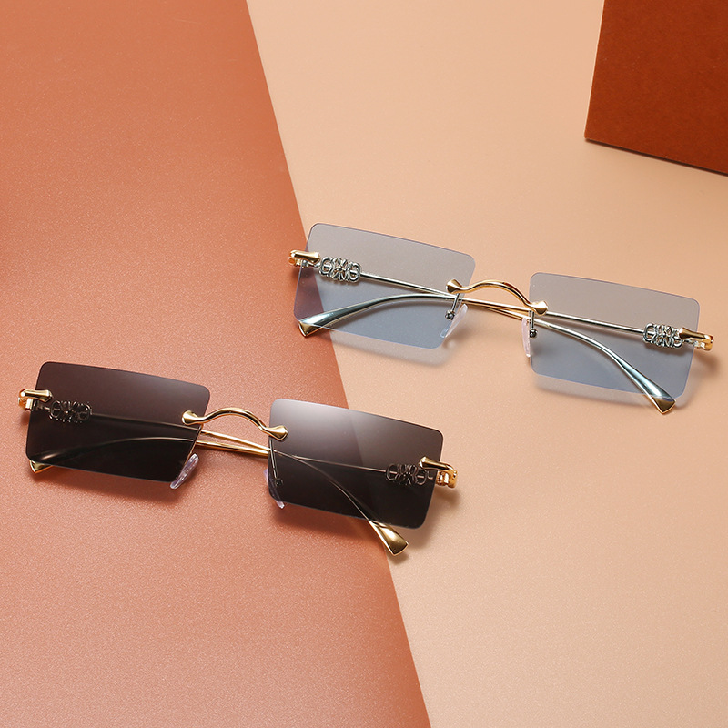 跨境时尚无框切边男女太阳镜个性潮流小方框墨镜防紫外线眼镜批发