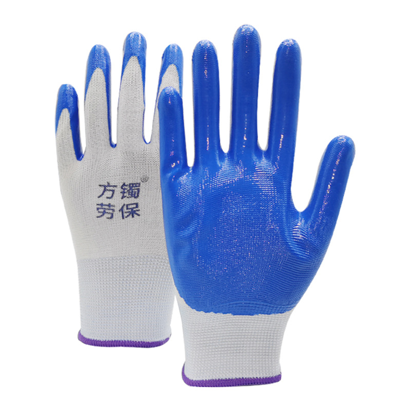 Wholesale of labor protection gloves, nitrile impregnated and rubber-coated cotton thread nylon anti-slip and wear-resistant construction site protection gloves for men and women Item Picture