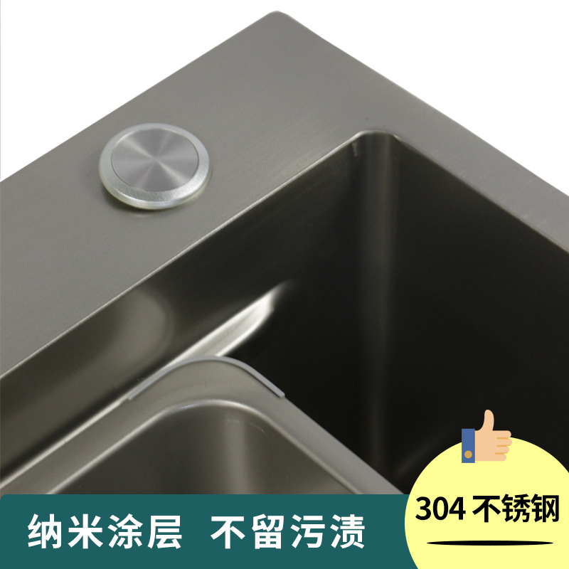 Gun Ash Large Single Sink Kitchen 304 Stainless Steel Washing Basin Washing Basin Washing Dish Trough Handmade Internet Celebrity Household Sink details Picture