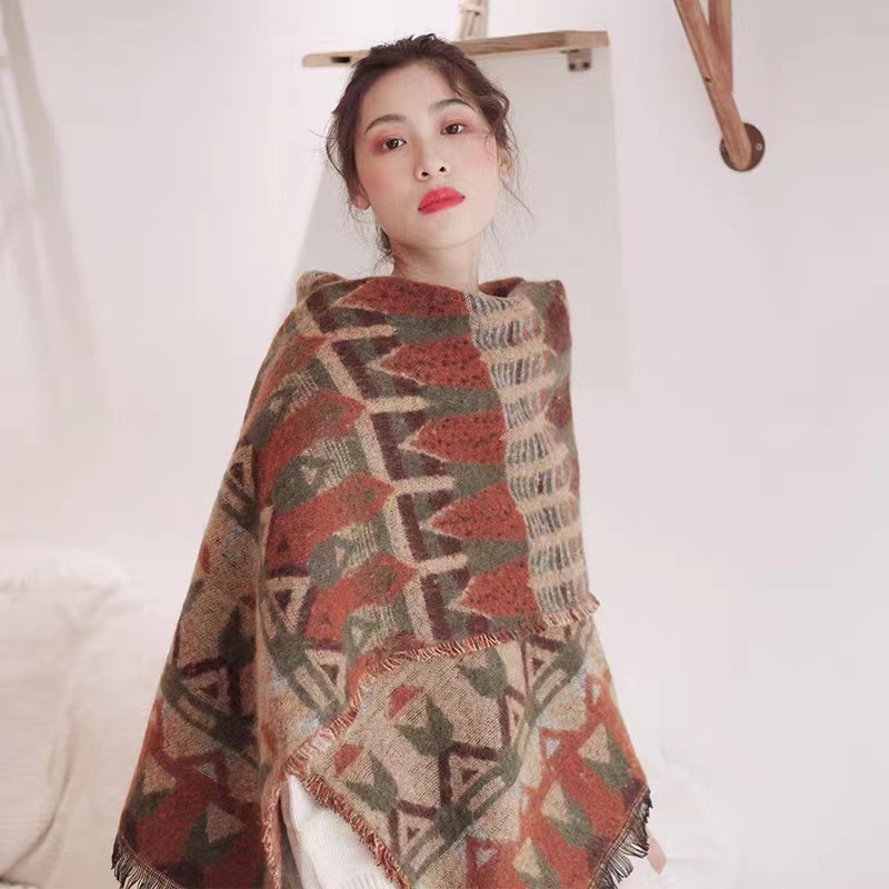 European And American National Style Shawl Female Xinjiang Tibet Travel Photo Wearing Outside To Take Sichuan Cape Dual-Purpose Scarf Female Winter details Picture