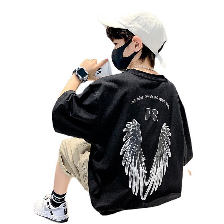 Children's clothing, boys' T-shirts, summer short-sleeved T-shirts, big kids, summer boys' pure cotton half-sleeved cool, stylish and trendy streetwear tops Item Picture