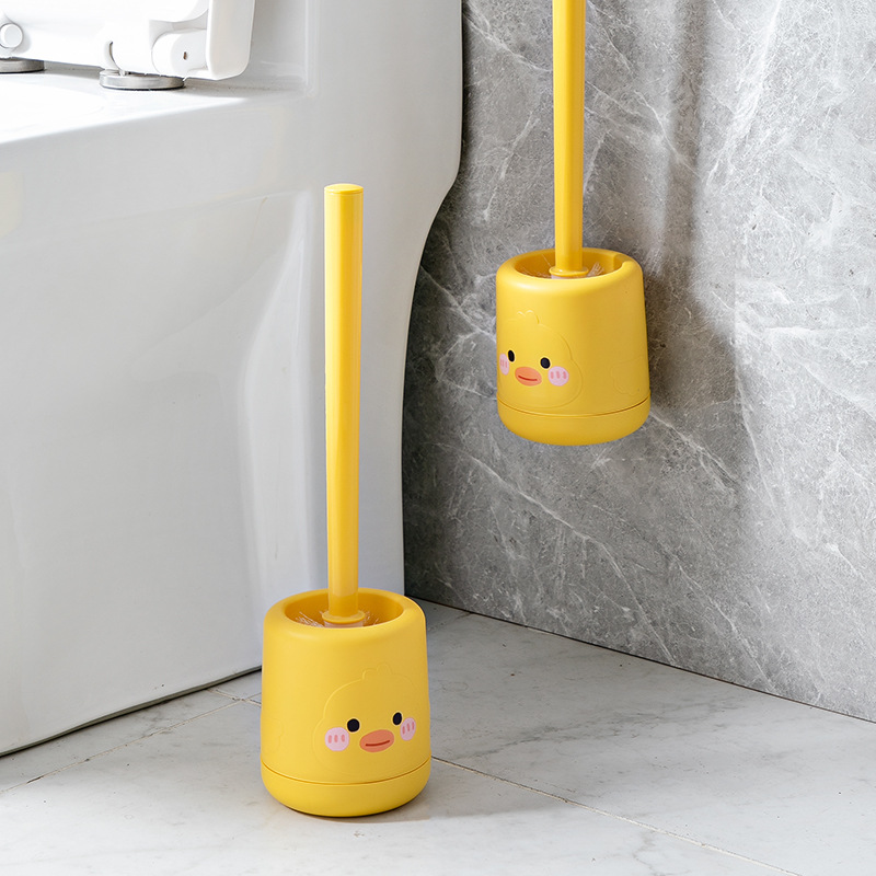 Yellow Duck Toilet Brush Cartoon No Dead Corners Clean Toilet Wash Toilet Brush Plastic Hair Silicone Creative Wall Mount details Picture