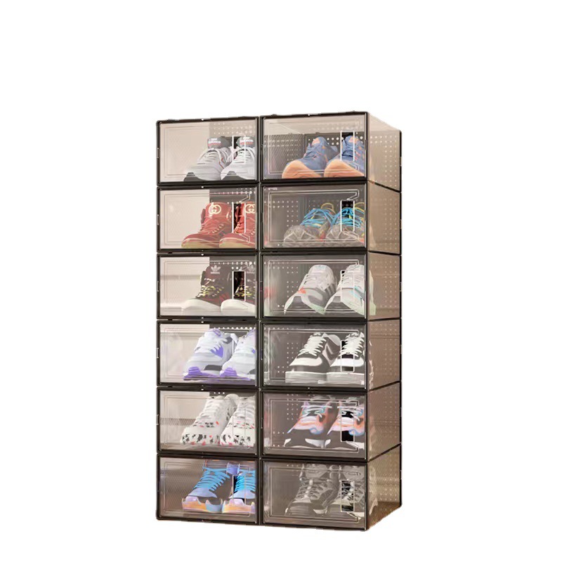 pp thickened transparent shoe box drawer type plastic flip cover dust-proof acrylic storage box shoe combination shoe cabinet wholesale Item Picture