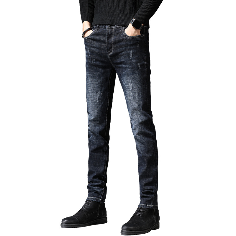 Spring, autumn and winter jeans, men's fleece and thickened casual and versatile long pants, youth Korean-style slim and elastic skinny pants Item Picture