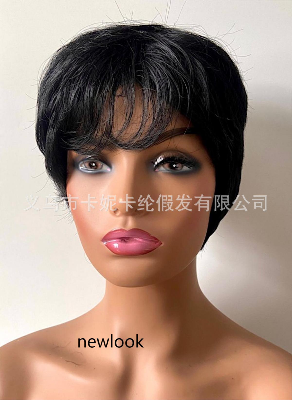 跨境新款黑色短款6inch 波波头human hair wig short NEWLOOK