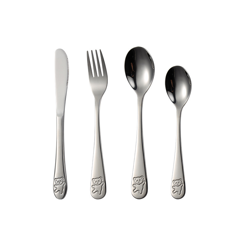 Ern 304 Stainless Steel Bear Knife, Fork And Spoon Children's Cartoon Western Food Four-Piece Gift Box For Kindergarten Gifts Item Picture