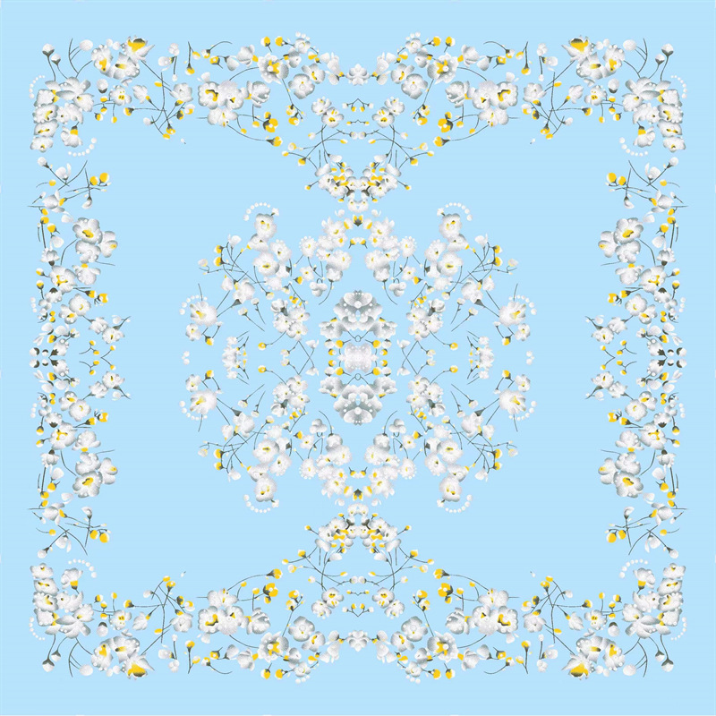 Square Scarf Square 70Cm Satin Style Silk Scarf Floral Print Fashion Ladies Gift Silk Scarf Wholesale Item Picture