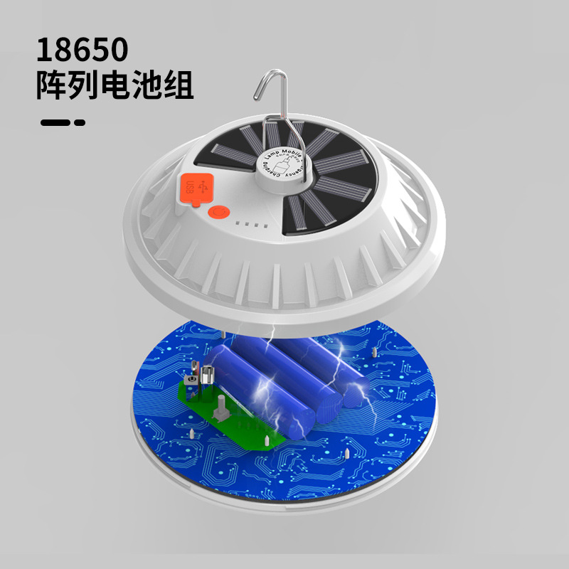 定制太阳能充/停电应急夜市/露营照明飞碟白底实物图
