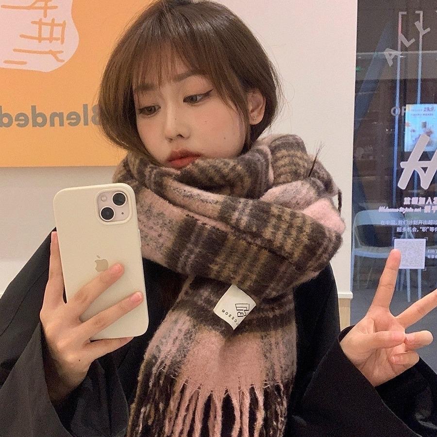 2024新款美拉德秋冬格子围巾女高级感韩系加厚保暖情侣披肩百搭潮