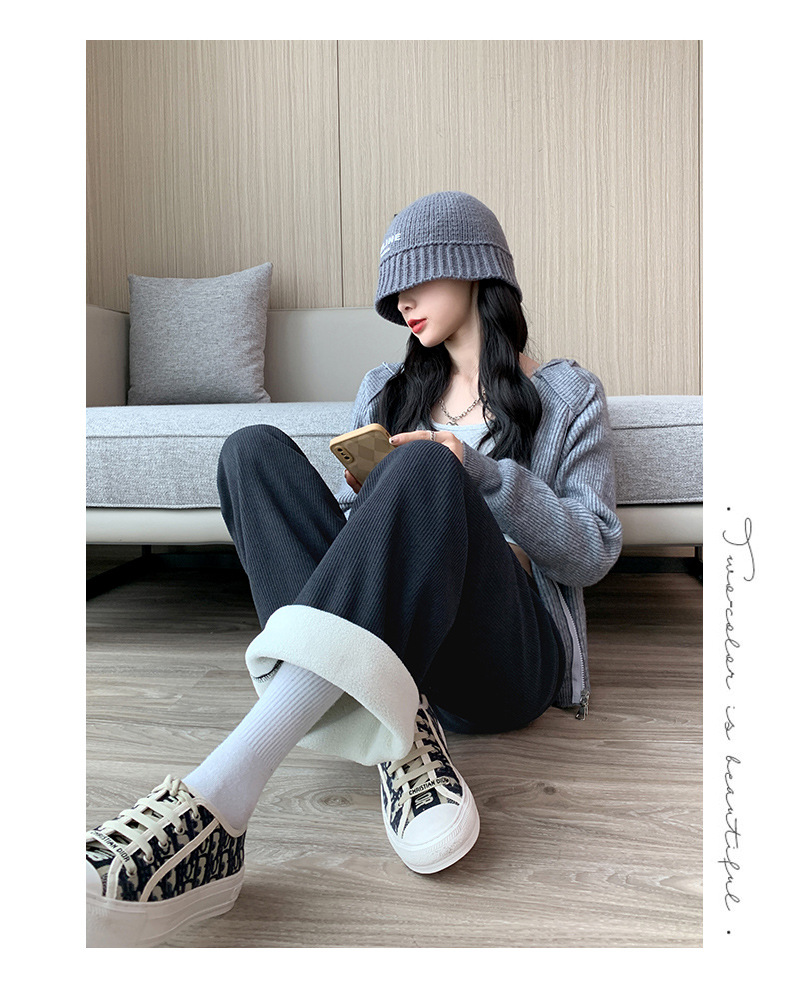 H506加绒阔腿裤女秋冬高腰垂感宽松显瘦灯芯绒直筒拖地白色休闲裤详情27