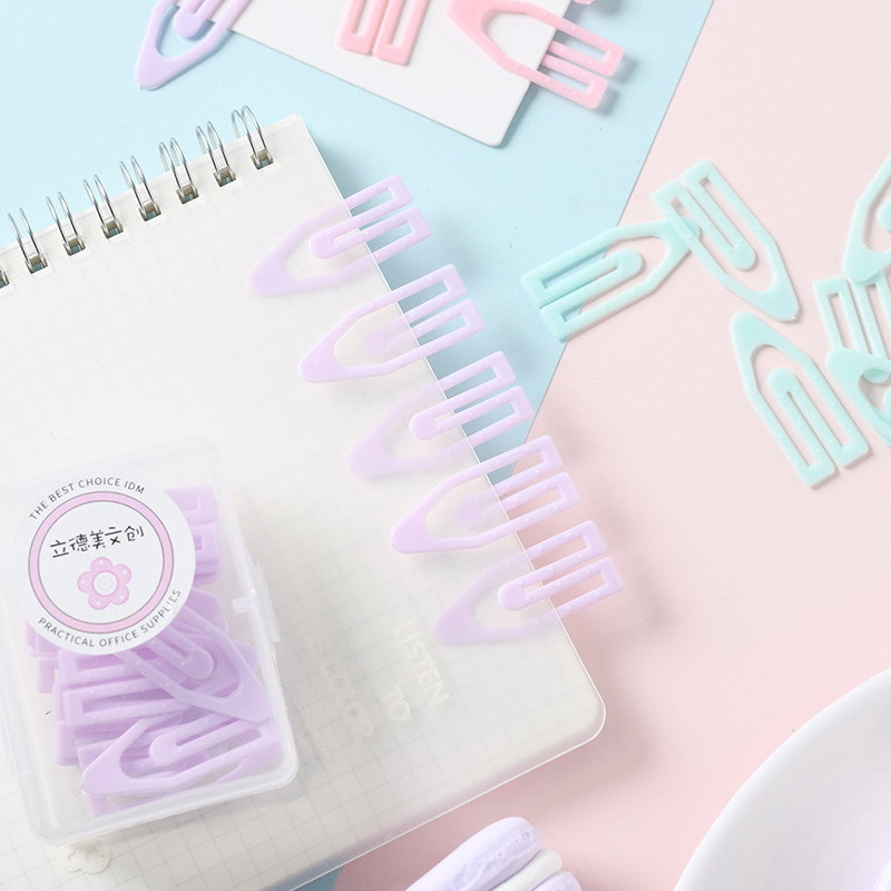 Macaron-colored boat-shaped paper clips, fresh and creative, box-packed large and small paper clips, metal-bound office supplies details Picture