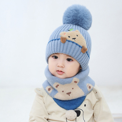 乖孩子儿童帽子围巾二件套装婴儿秋冬季宝宝男女童毛线针织护耳帽