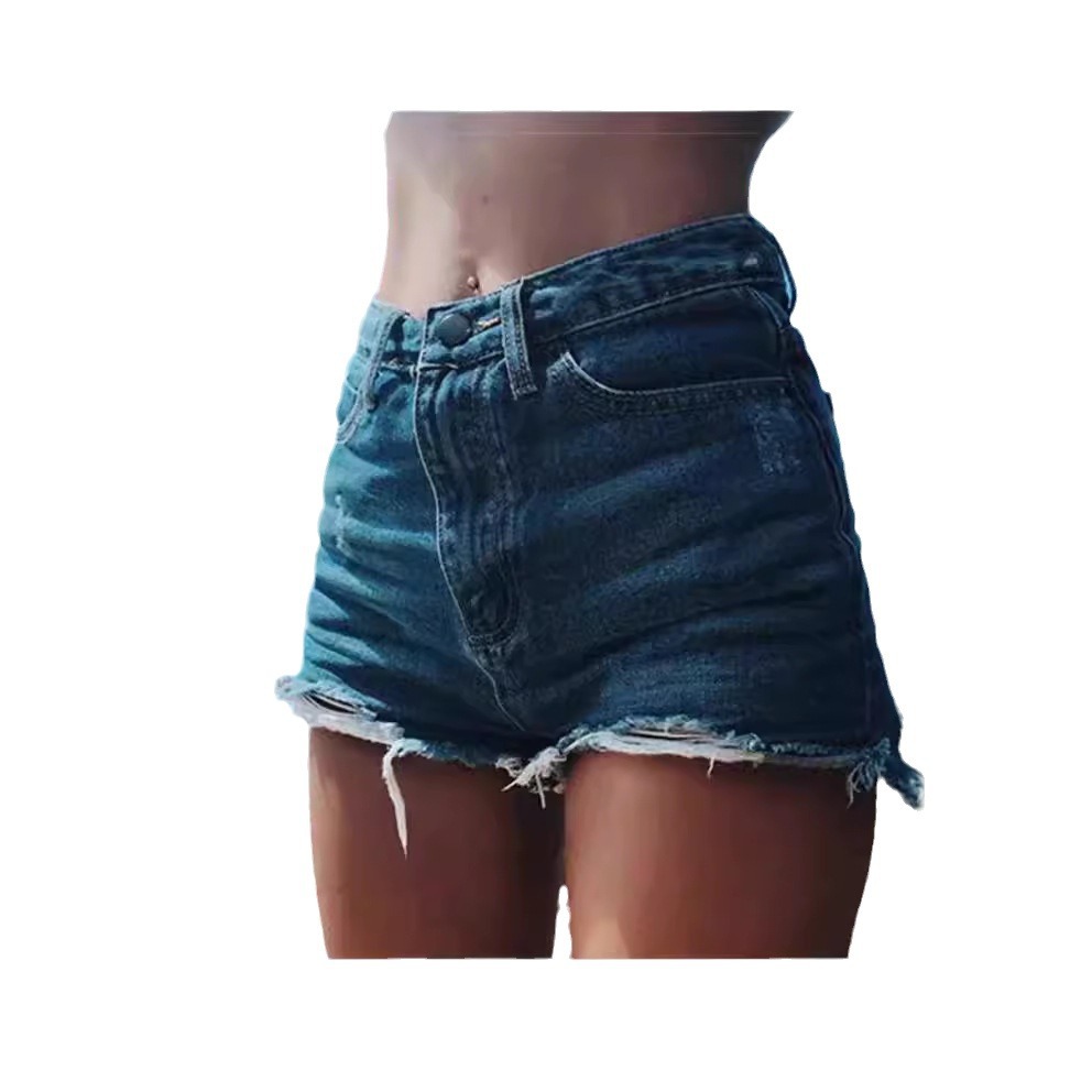 The Amazon AliExpress eaby European and American retro classic style side slit and perforated cat paw high-waisted denim shorts are hot Item Picture