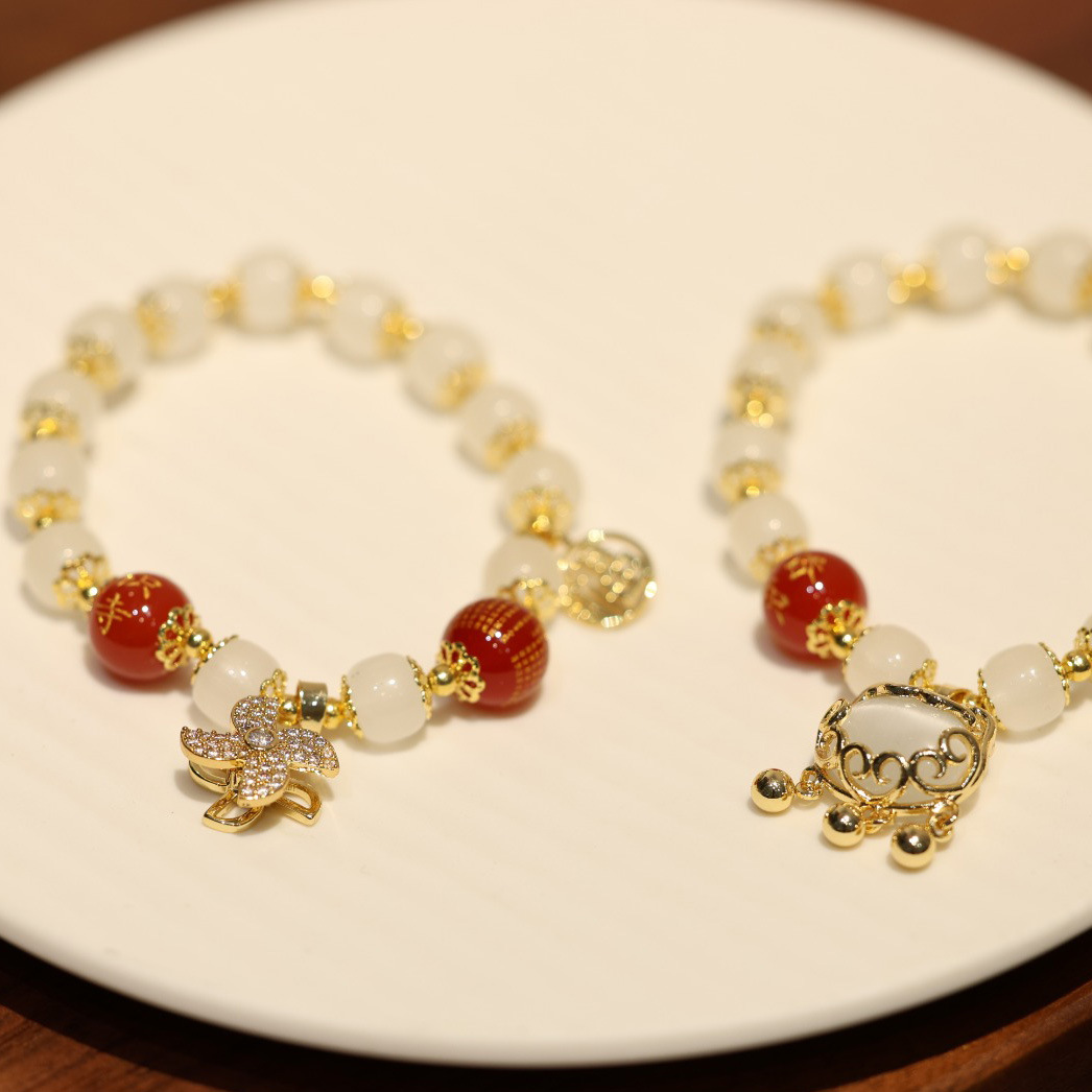 Wholesale of natural red agate cat's eye safety lock bracelets, Chinese-style delicate jewelry for women details Picture